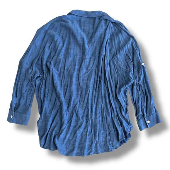 American Eagle Oversized Gauze Button-Up Shirt Women’s Large Blue Cotton Modal - Picture 6 of 11